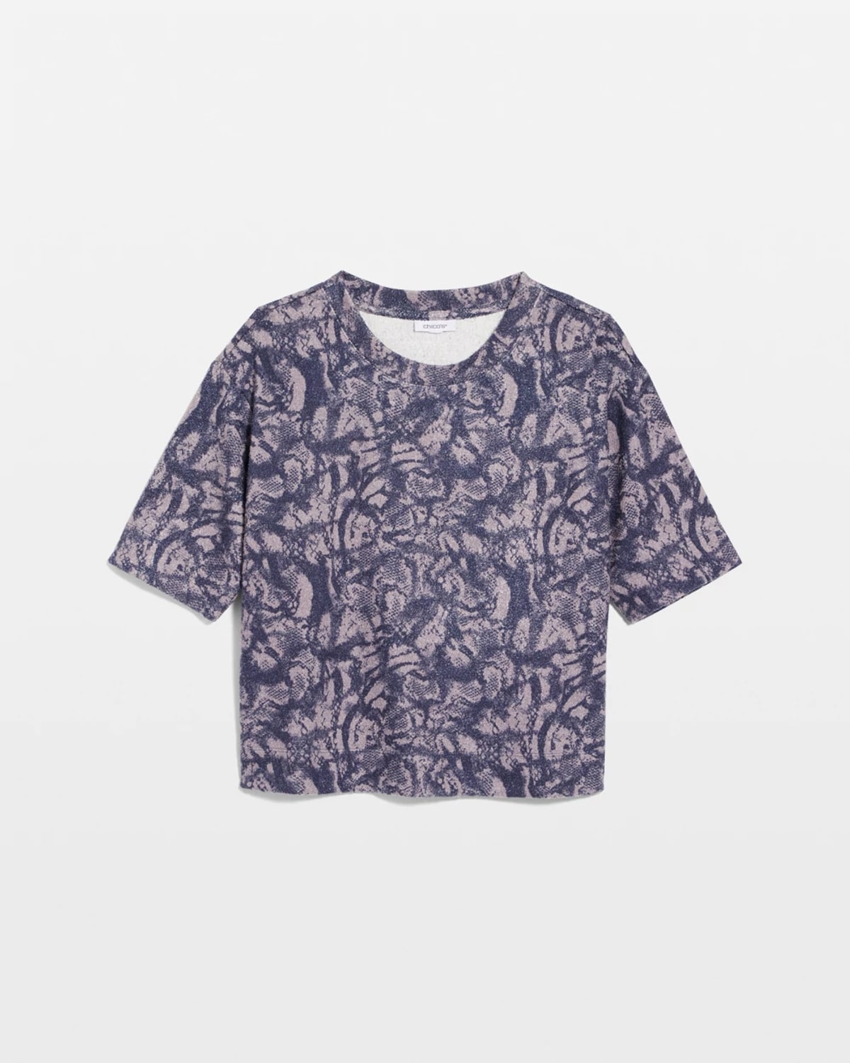 Chico's Animal Cozy Crewneck Tee In Indigo Sky
