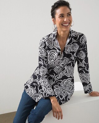 No-Iron Stretch Rose Print Shirt
