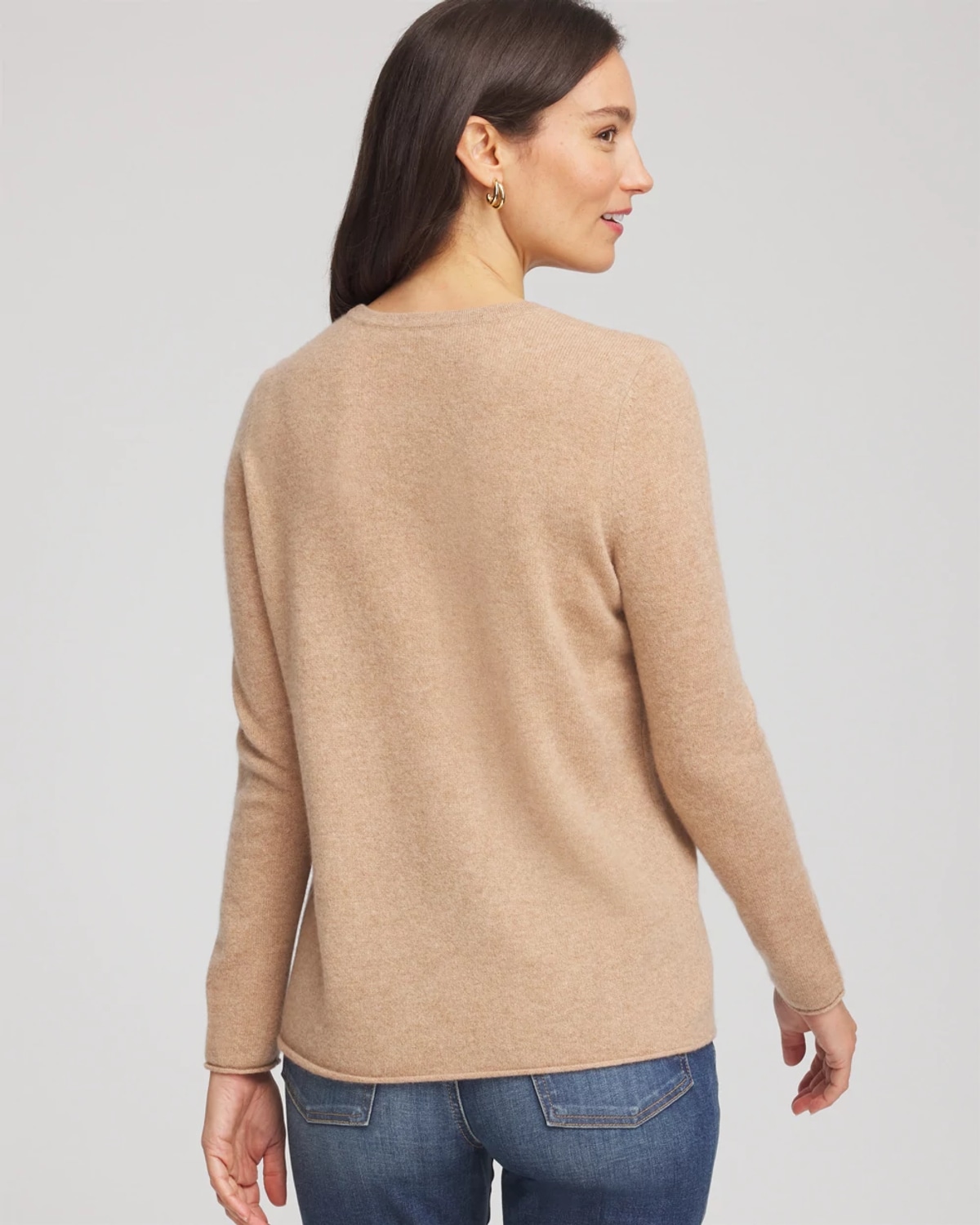Chico's Crewneck Cashmere Pullover Sweater In Tan In Brown