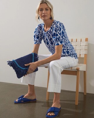 Blue Ikat Puff Sleeve Slub Tee