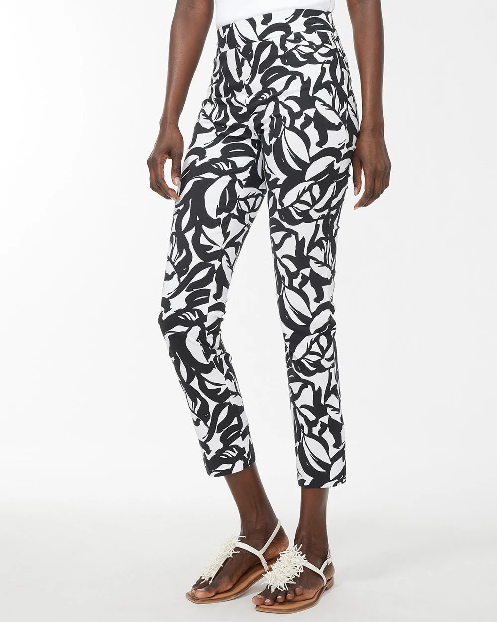 Brigitte Leaf Print Slim Ankle Pants