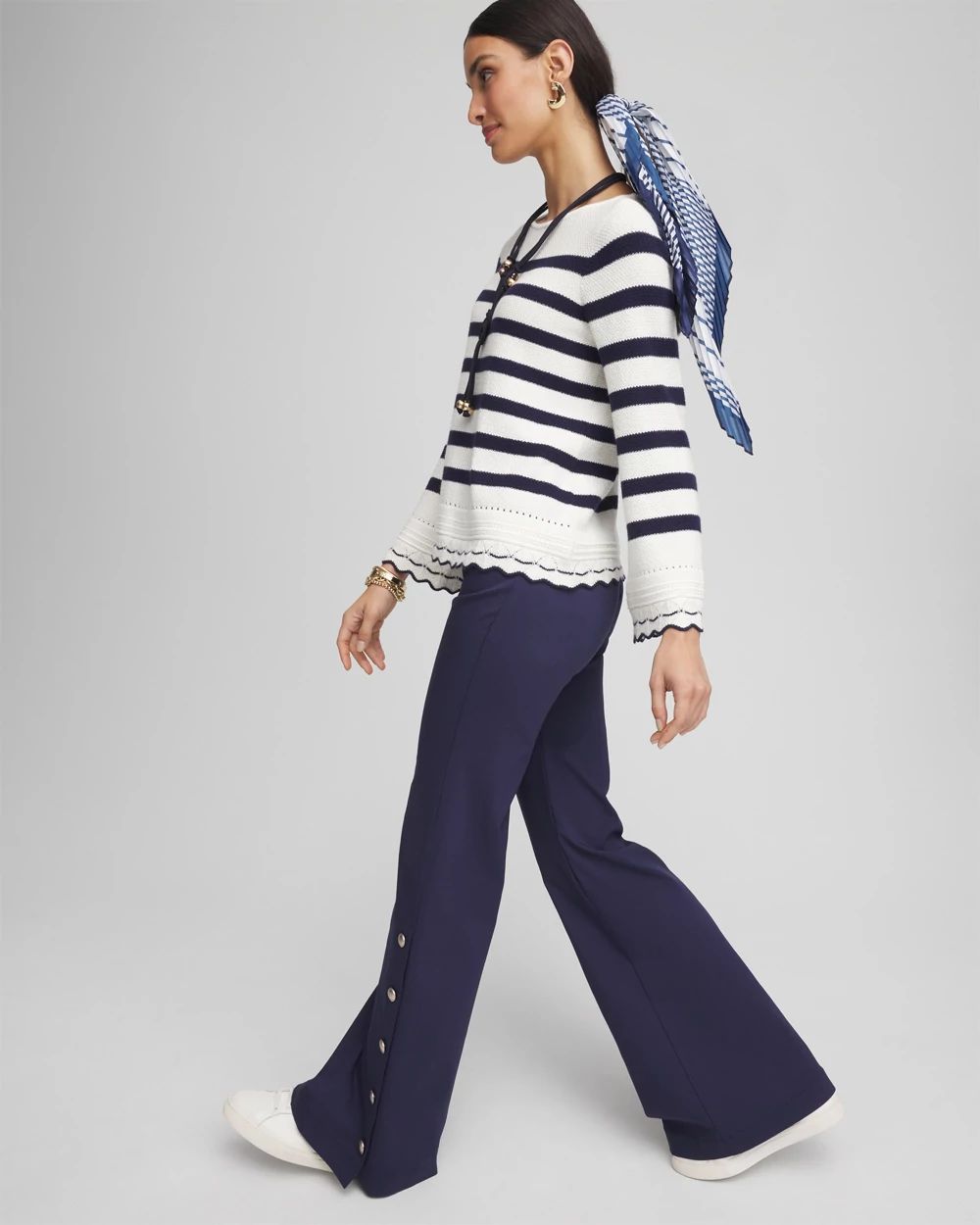 Button Detail Wide-Leg Pants