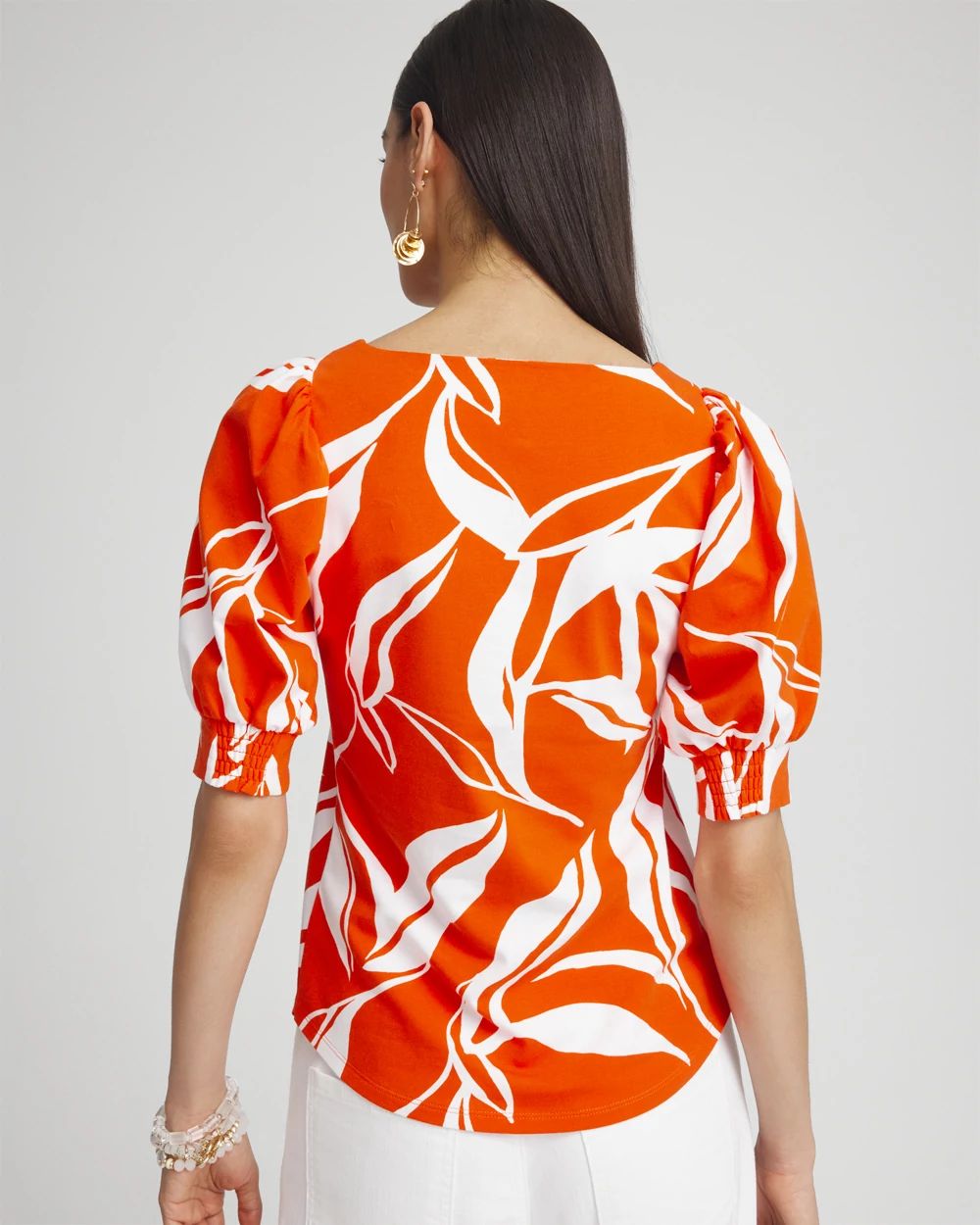 Leaf Print Square Neck Top