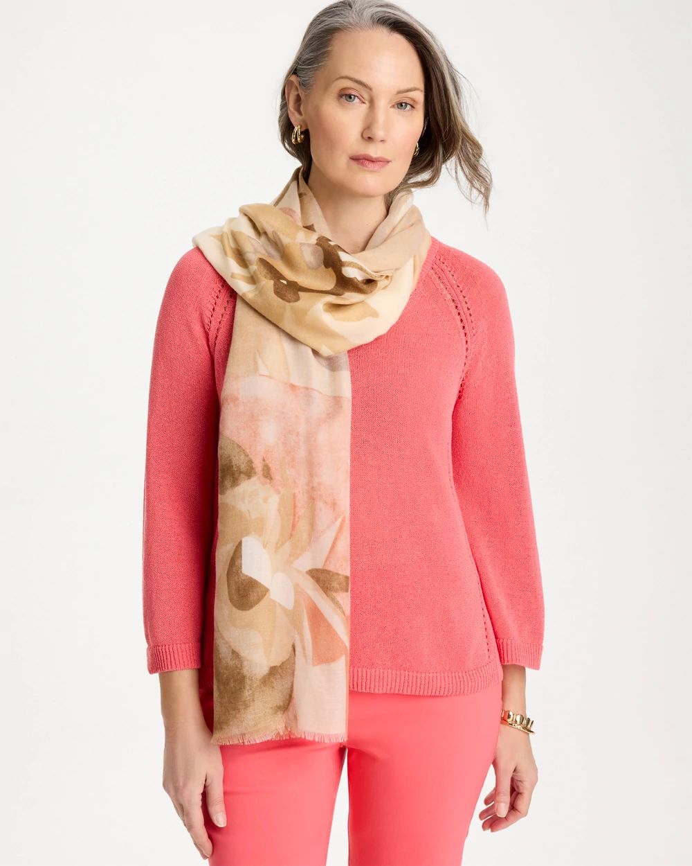Neutral Floral Oblong Scarf