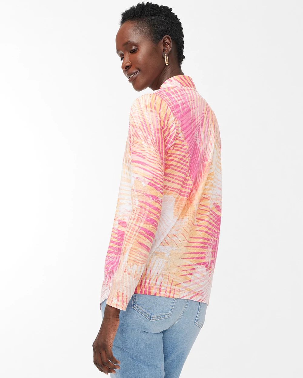 Linen Tropical Print Convertible Cardigan