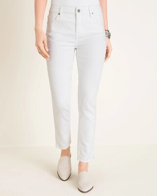 So Slimming No-Stain White Embroidered Girlfriend Ankle Jeans