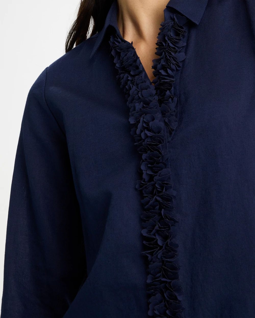 Linen Flower Embellished Blouse click to view larger image.