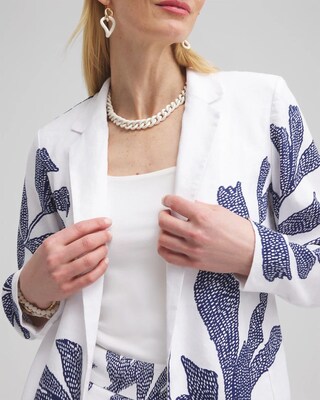 Printed Linen Blend Stretch Blazer