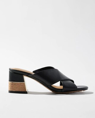 Leather Block Heel Slides