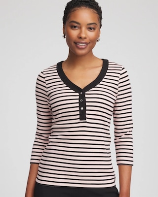 Zenergy® Ribbed Striped Henley Tee