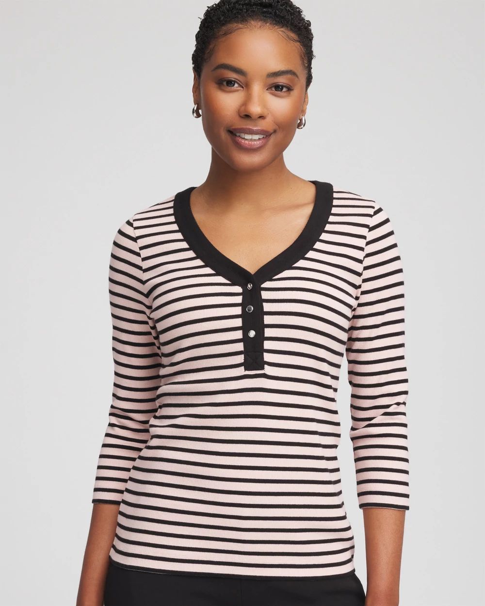 Zenergy Stripe Ribbed Henley Tee