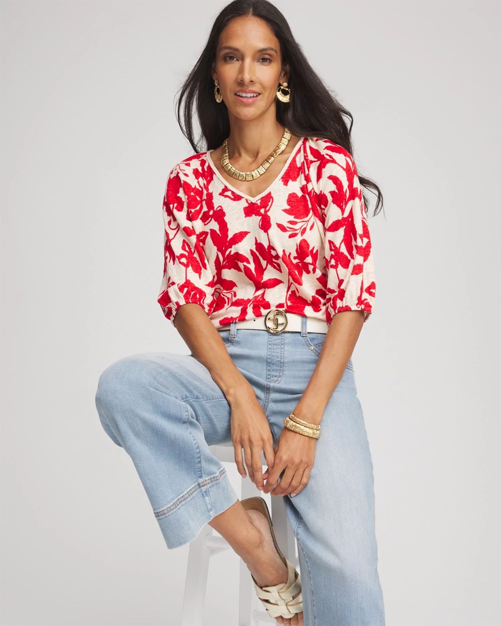 Floral Braided Linen Top