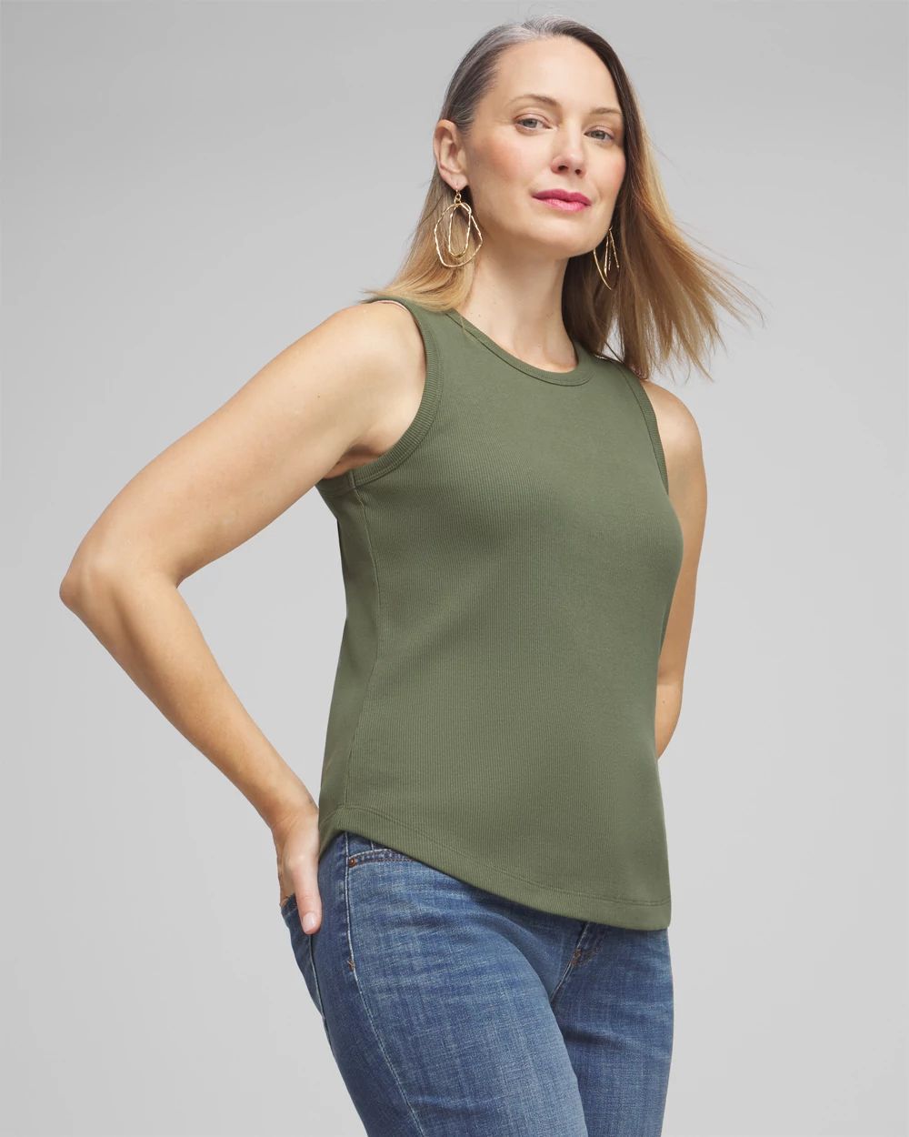 Ribbed High Neck Tank
