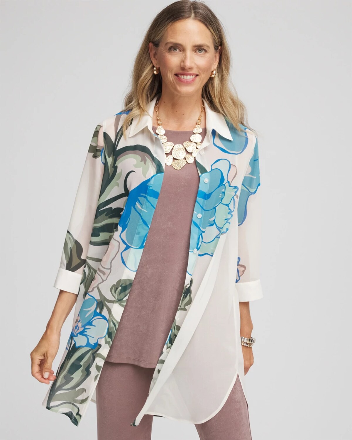 Chico's Travelers Artisinal Chiffon Tunic In Darkest Spruce In Green