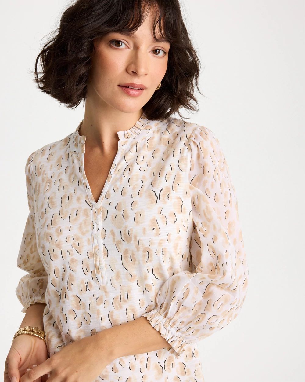 Animal Print Ruffled V-Neck Top