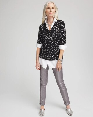 Foil Spotted Built-In Shirt Knit Sweater click to view larger image.