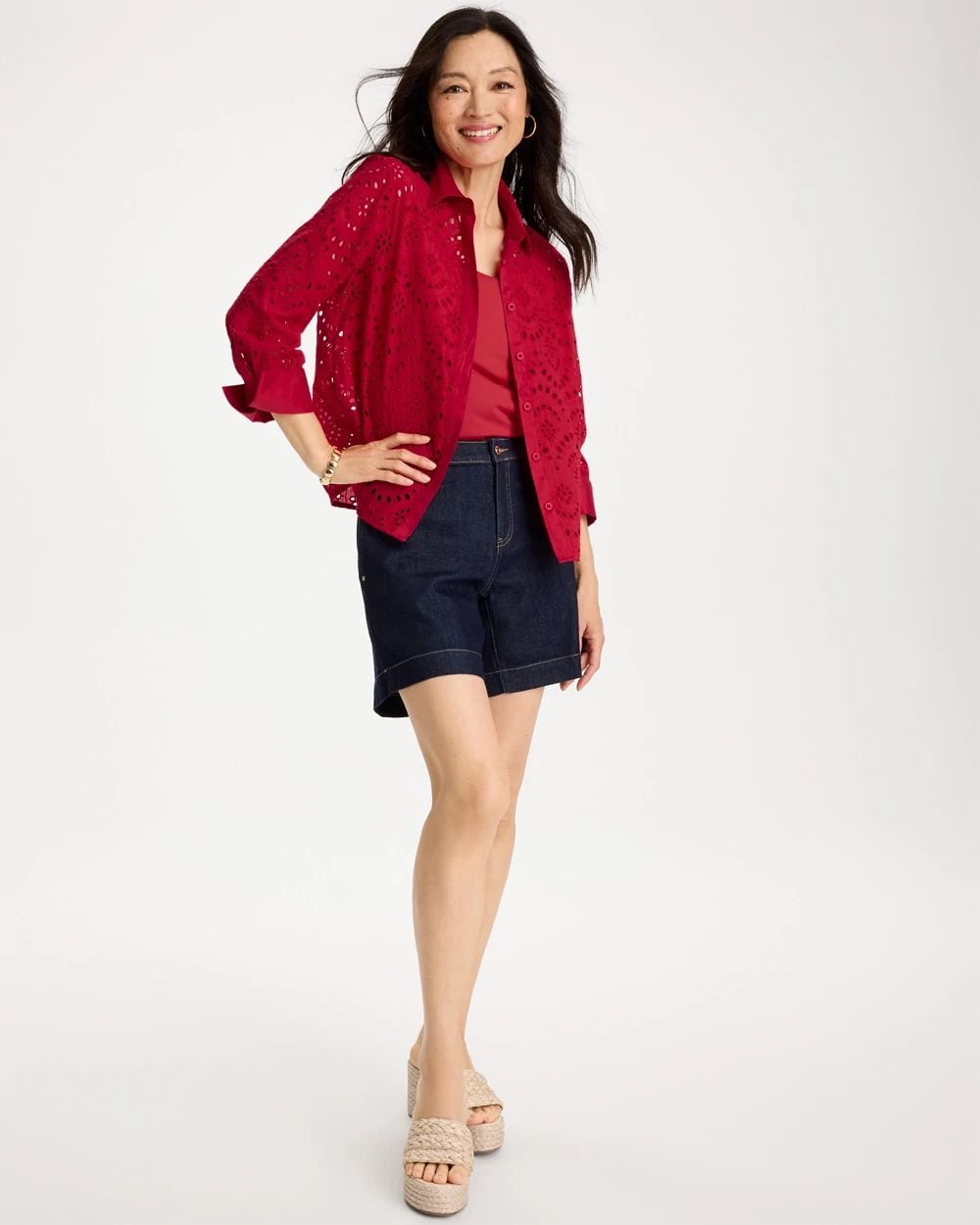 Eyelet Collared Shirt click to view larger image.