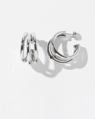 Silver Tone Triple Hoops