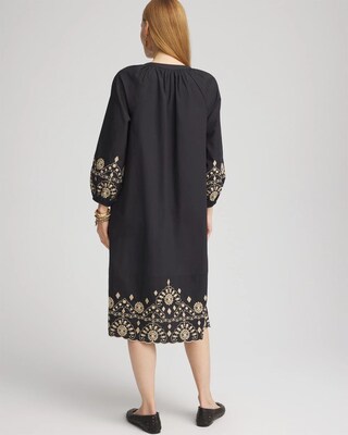 Scalloped-Hem Poplin Midi Dress click to view larger image.