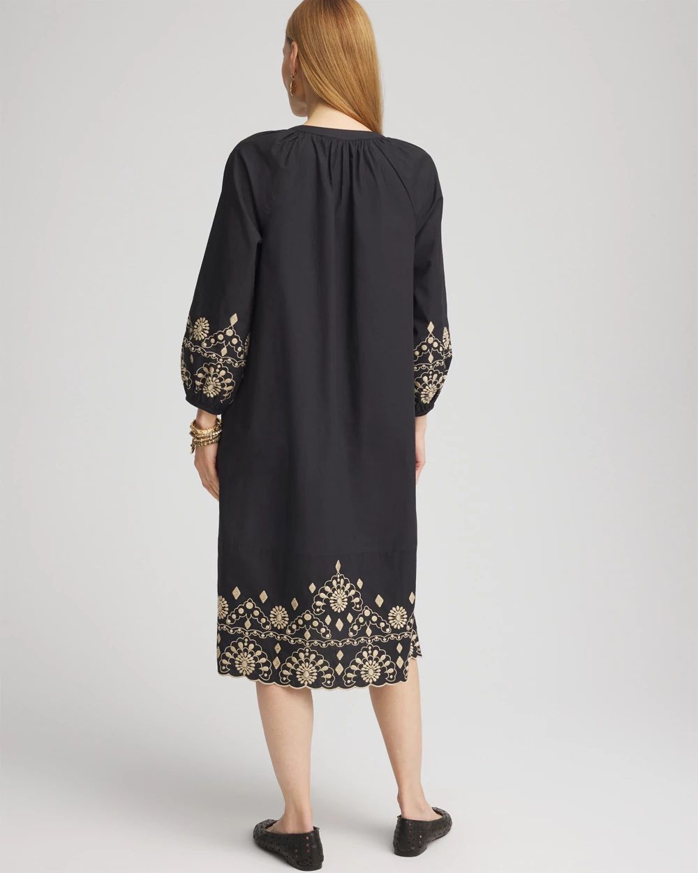 Scalloped-Hem Poplin Midi Dress