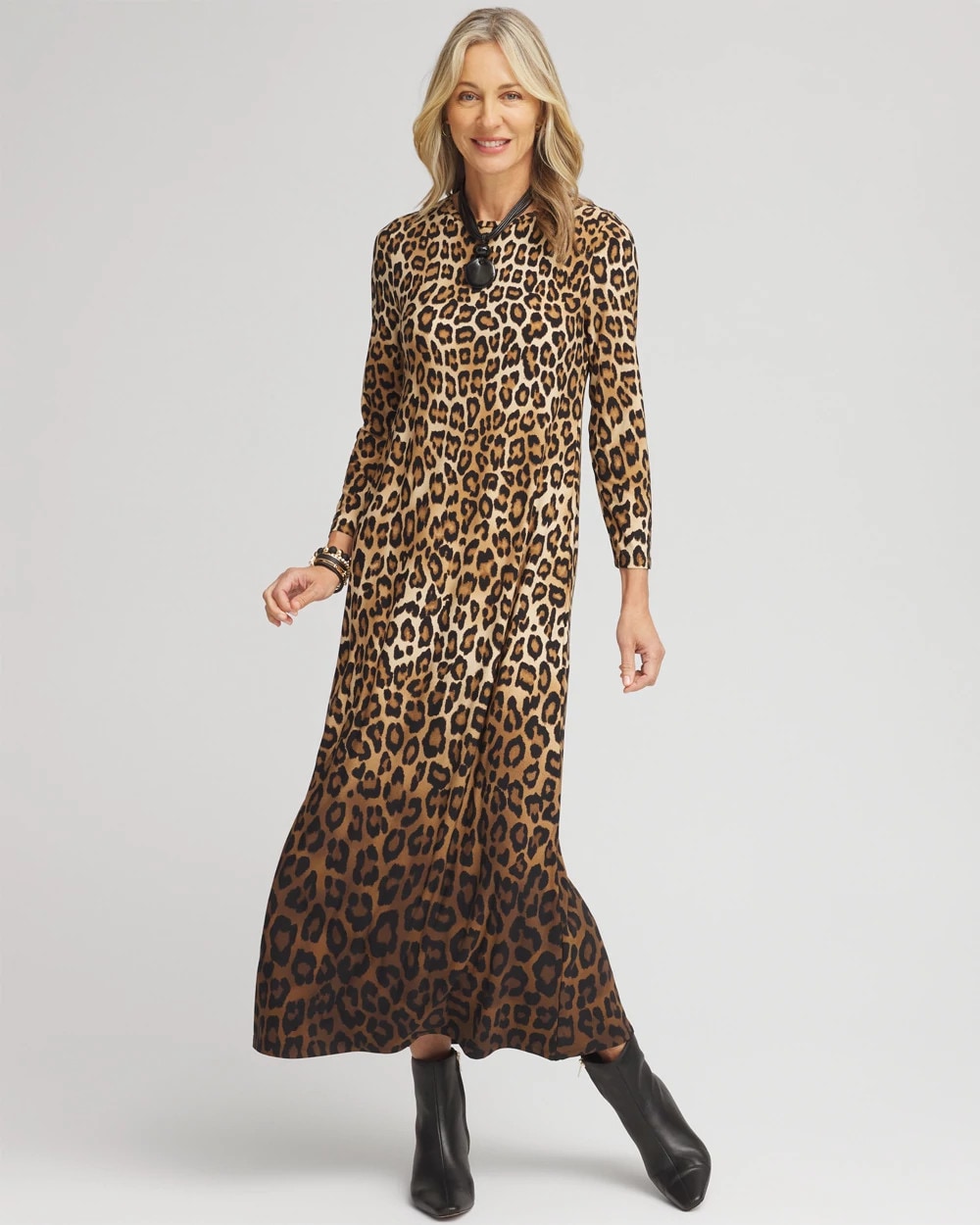 Leopard Print Long Sleeve Maxi Dress