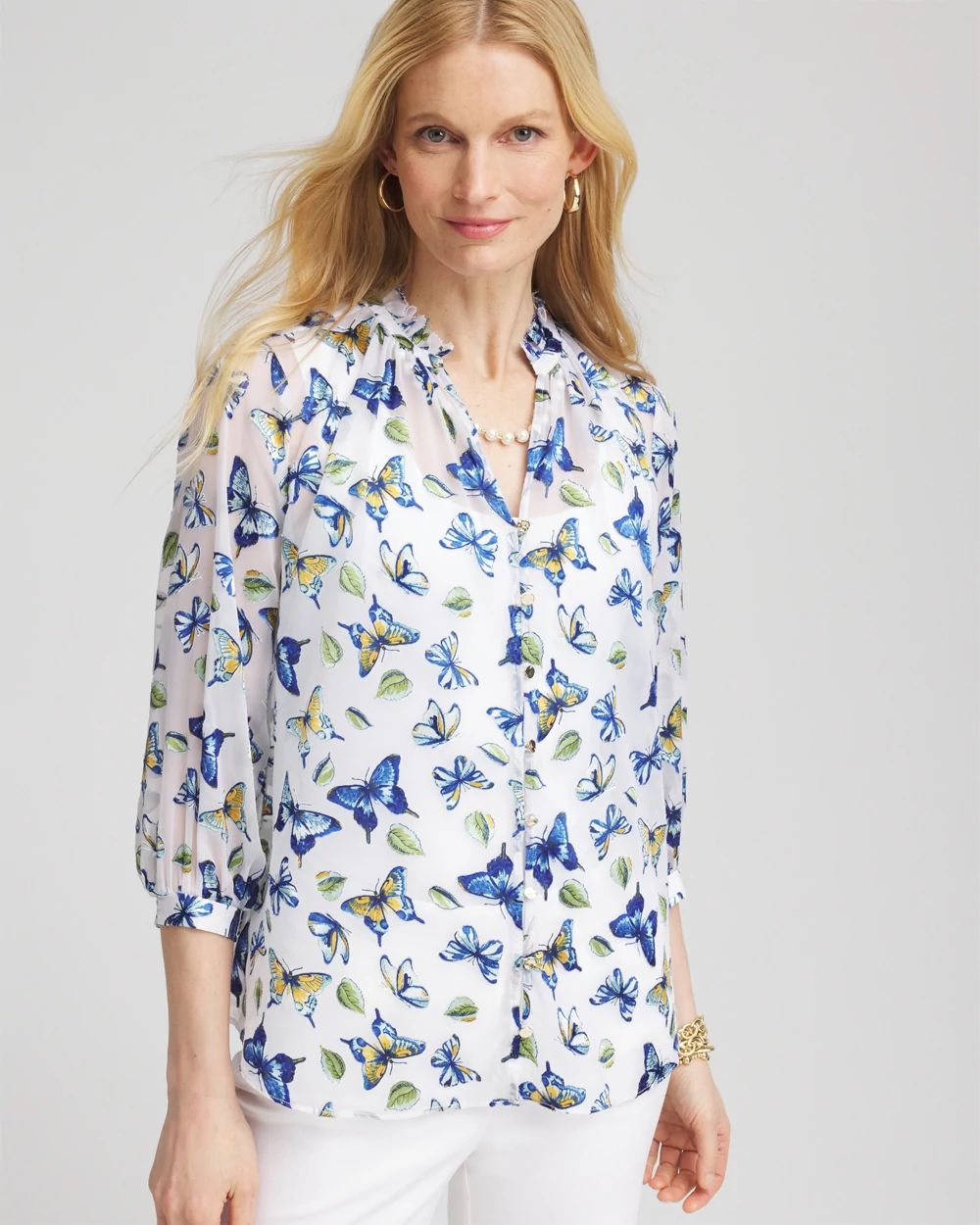 Ruffle Collar Butterfly Burnout Blouse