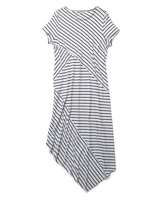 Striped Asymmetrical-Hem Dress