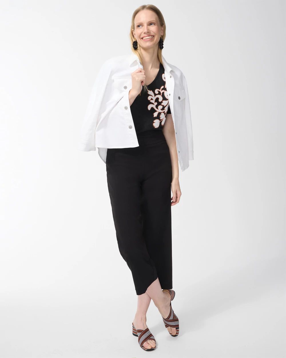 Shirred Back Embroidered Linen Tee