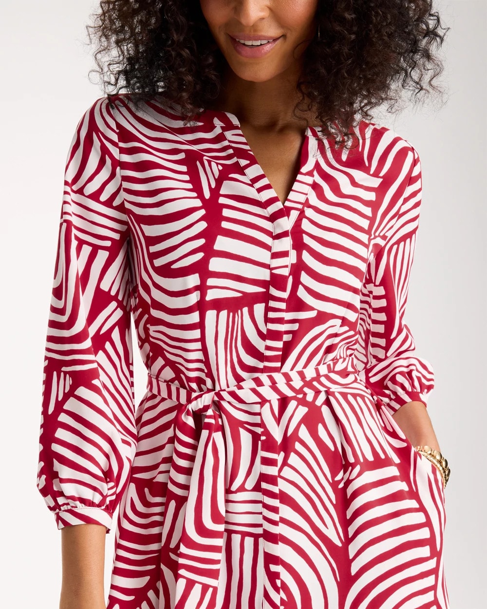 Printed Ruffle-Sleeved Midi Dress