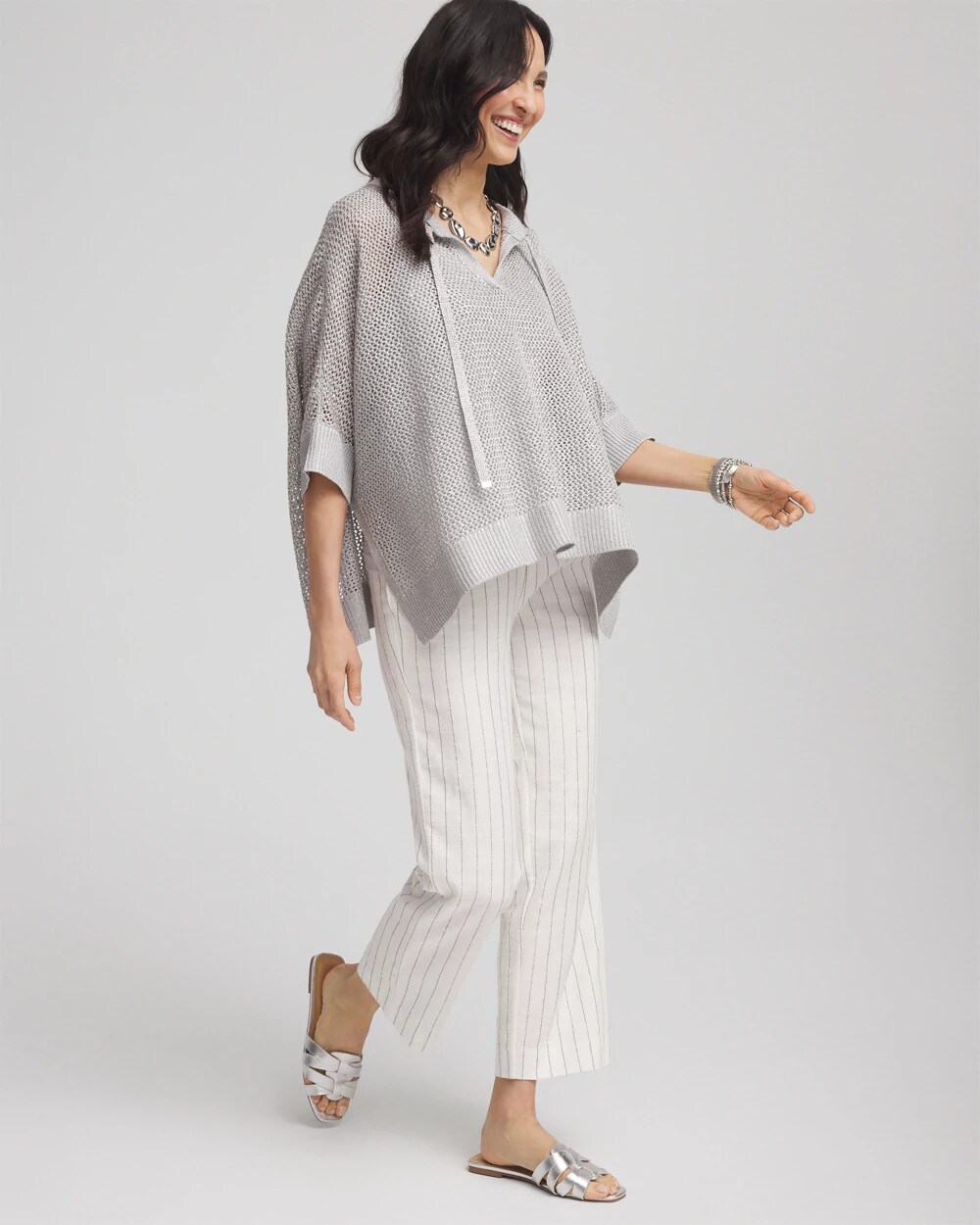Sequin Open Knit Poncho