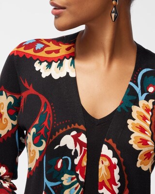 Spun Rayon Paisley Split Cuff Cardigan