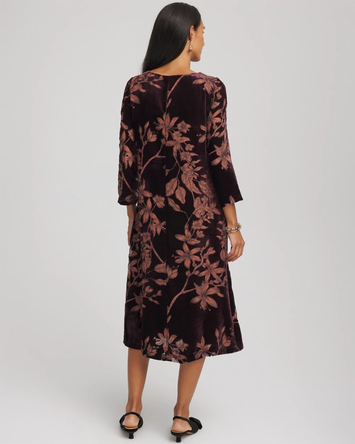 Chico's Burnout Velvet Midi Dress In Night Bloom In Multi