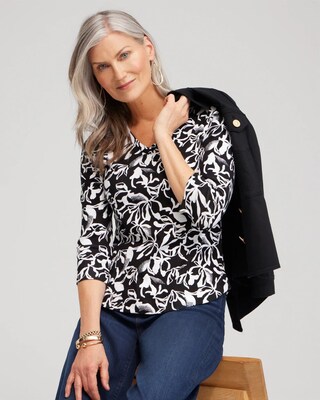 Abstract Print V-neck 3/4 Sleeve Tee
