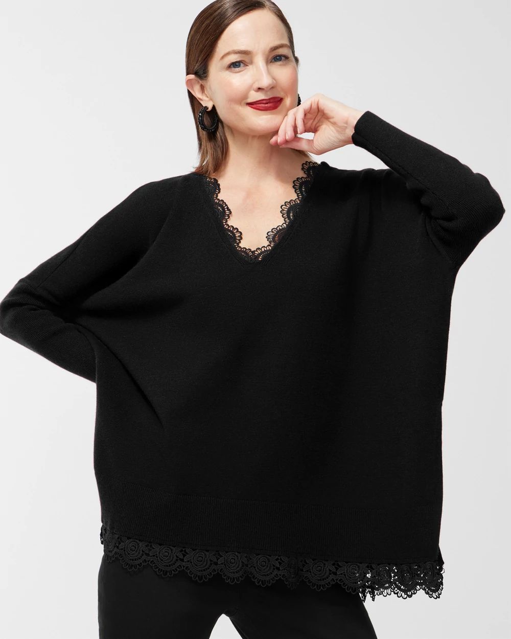 Faux Leather Lace Trim Poncho