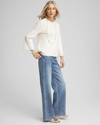 Faux Pearl Cashmere Blend Sweater click to view larger image.