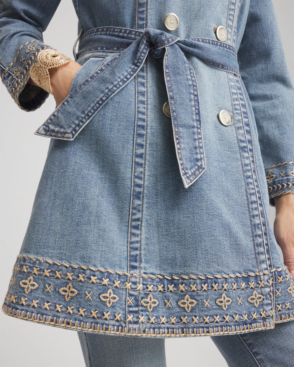 Petite Tailored Whipstitch Denim Trench Coat
