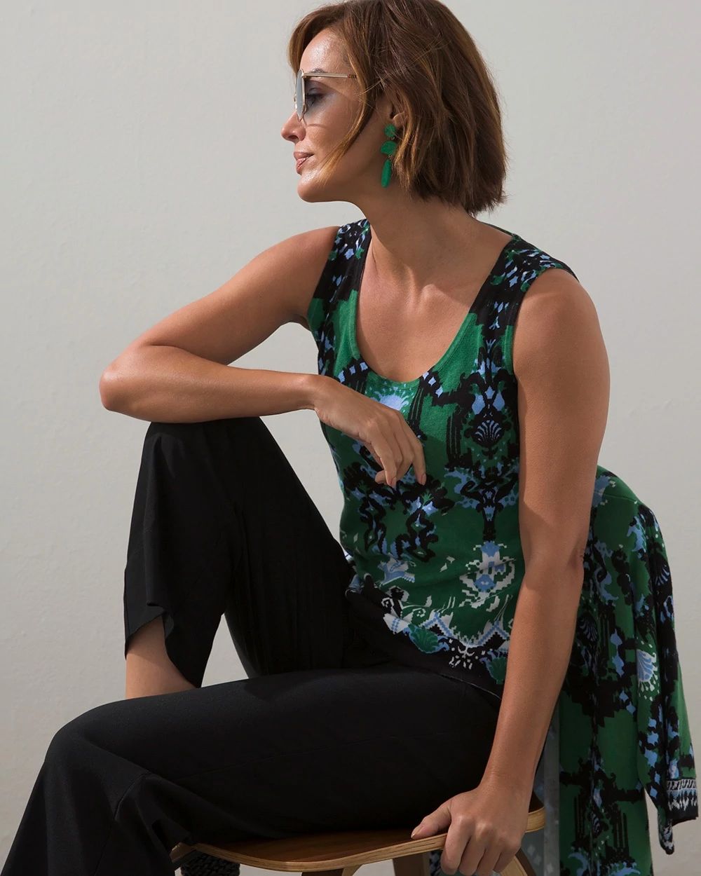 Linen-Blend Ikat Jacquard Tank