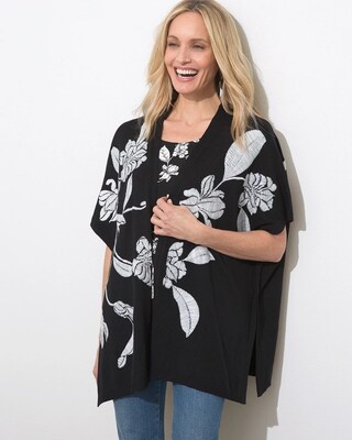 Embroidered Leaf Print Ruana