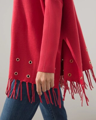 Red Embellished Sweater Poncho