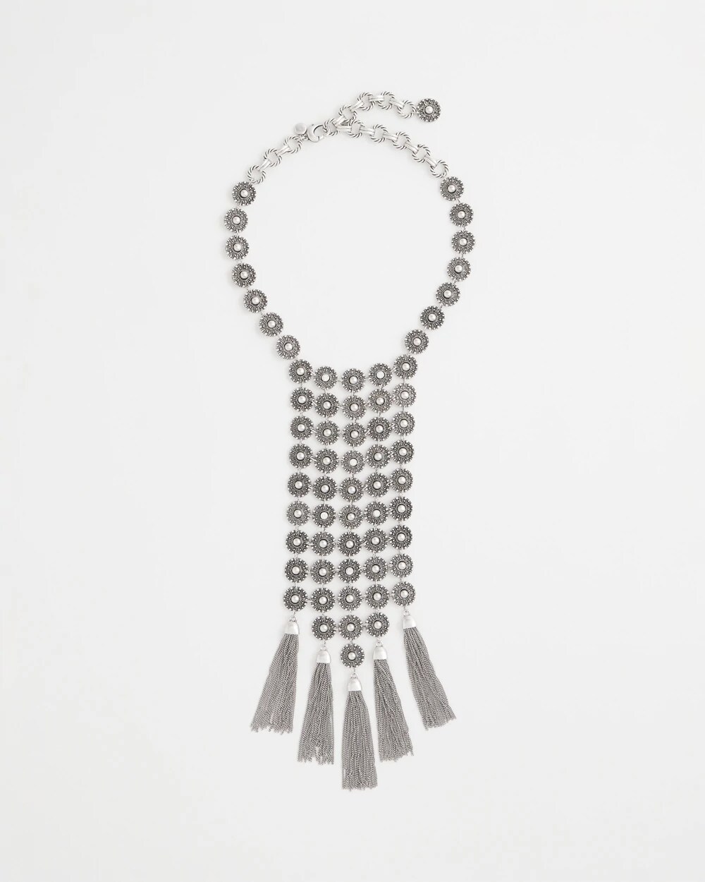 Silver Tone Tassel Statement Necklace