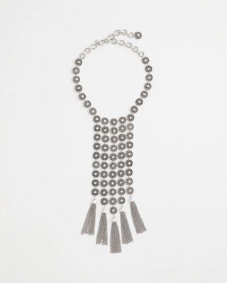 Silver Tone Tassel Statement Necklace