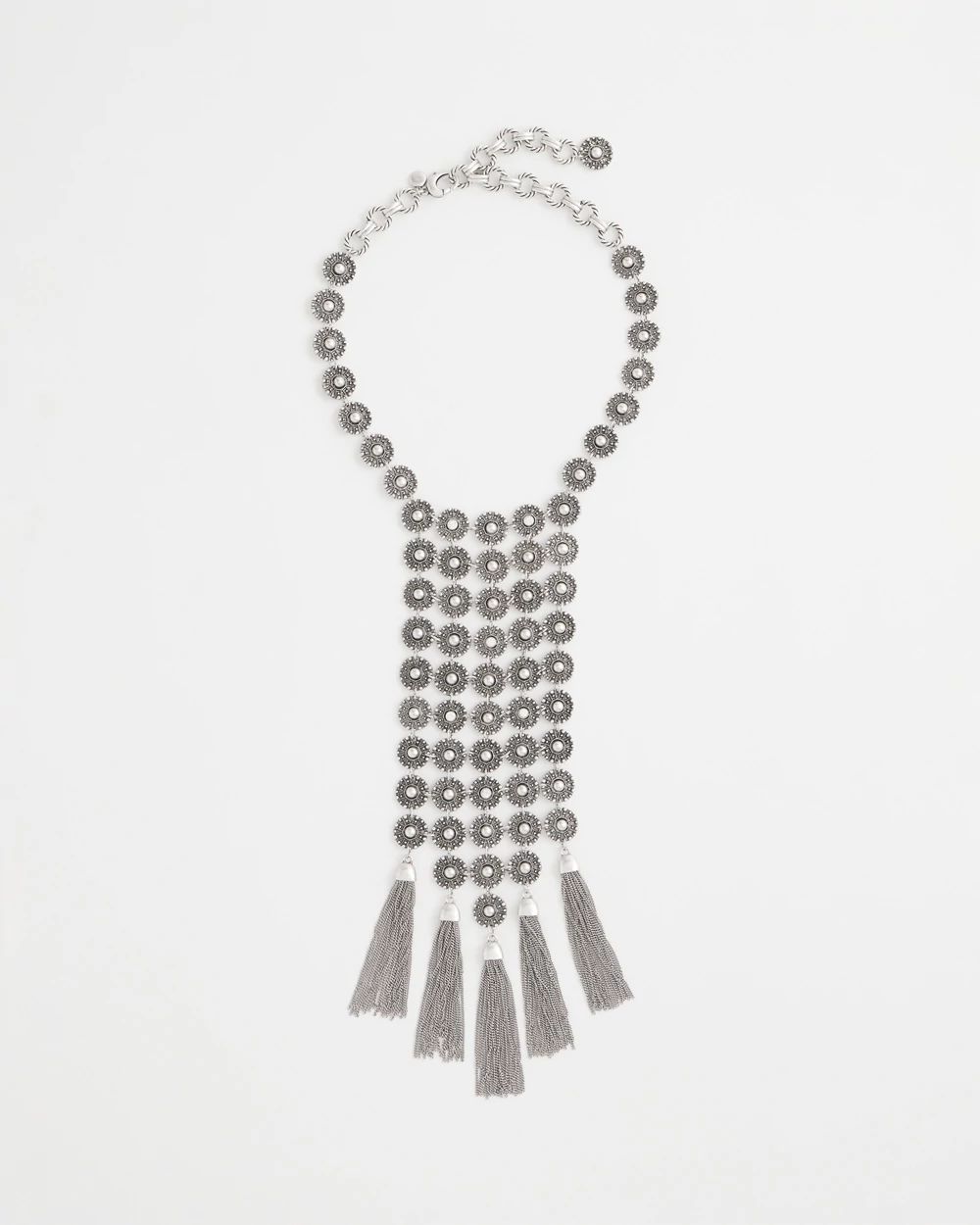 Silver Tone Tassel Statement Necklace