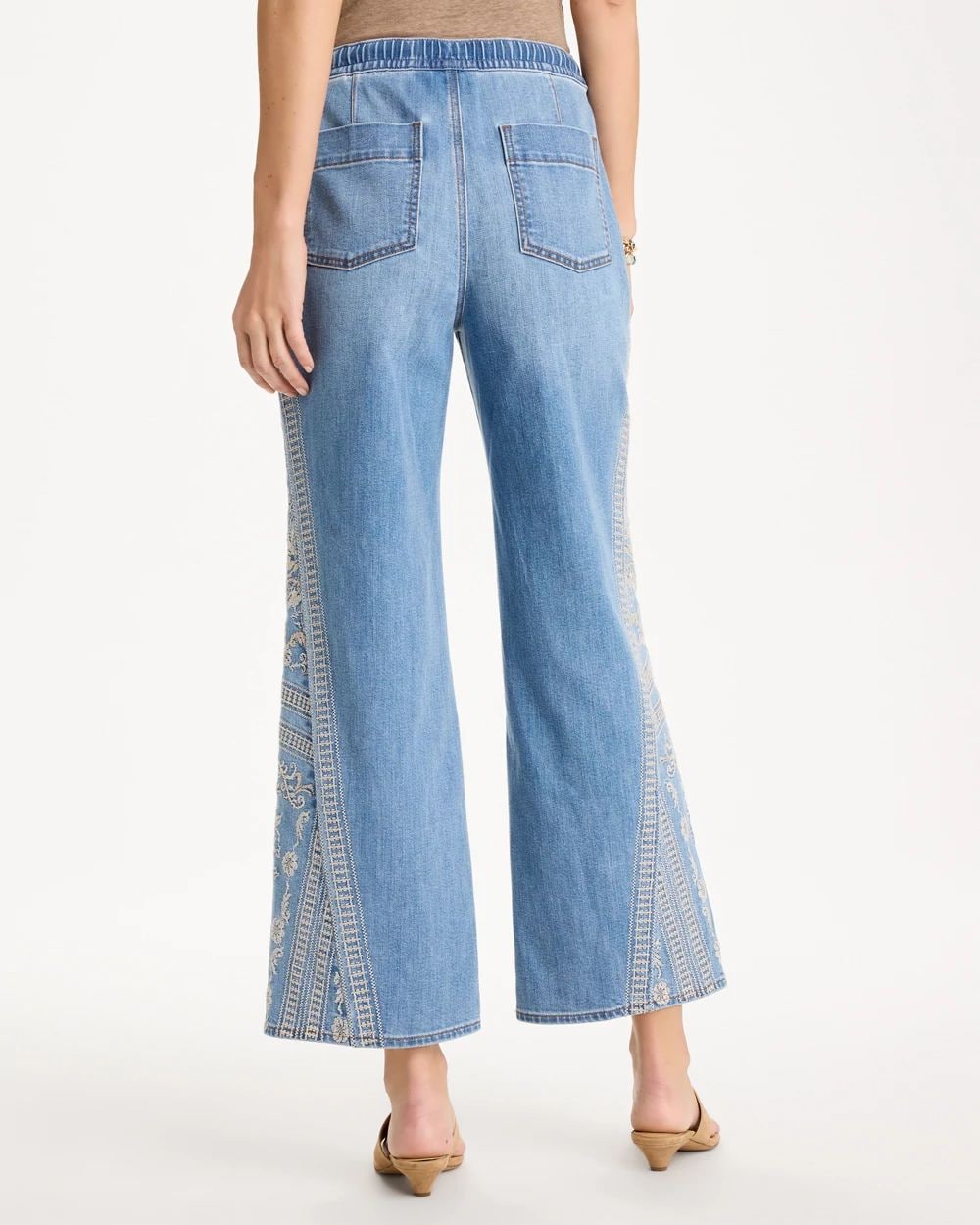 Floral Geo Wide-Leg Drawstring Jeans