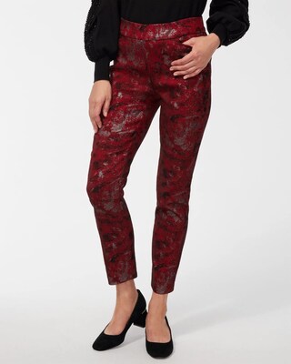 Brigitte Red Lurex Jacquard Ankle Pants