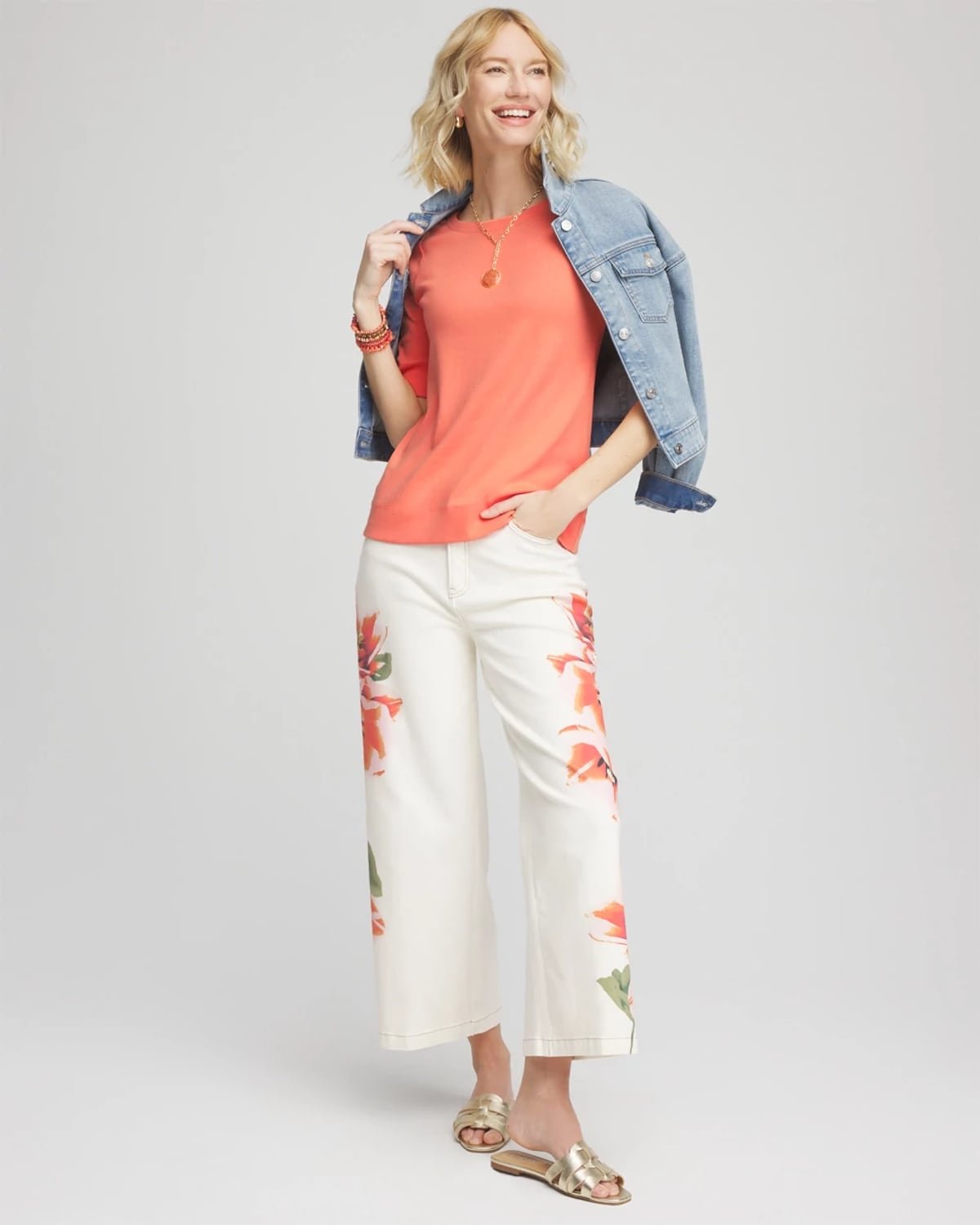 Chico's Pima Cotton Bateau-neck Tee In Orange In Orange