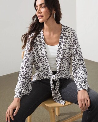 Animal Print Tie-Front Cardigan