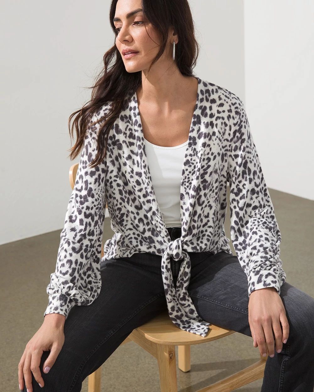 Animal Print Tie-Front Cardigan