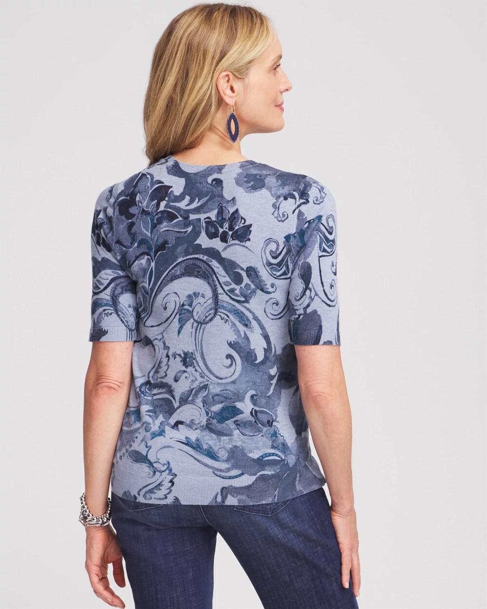 Floral Short Sleeve Pullover Sweater