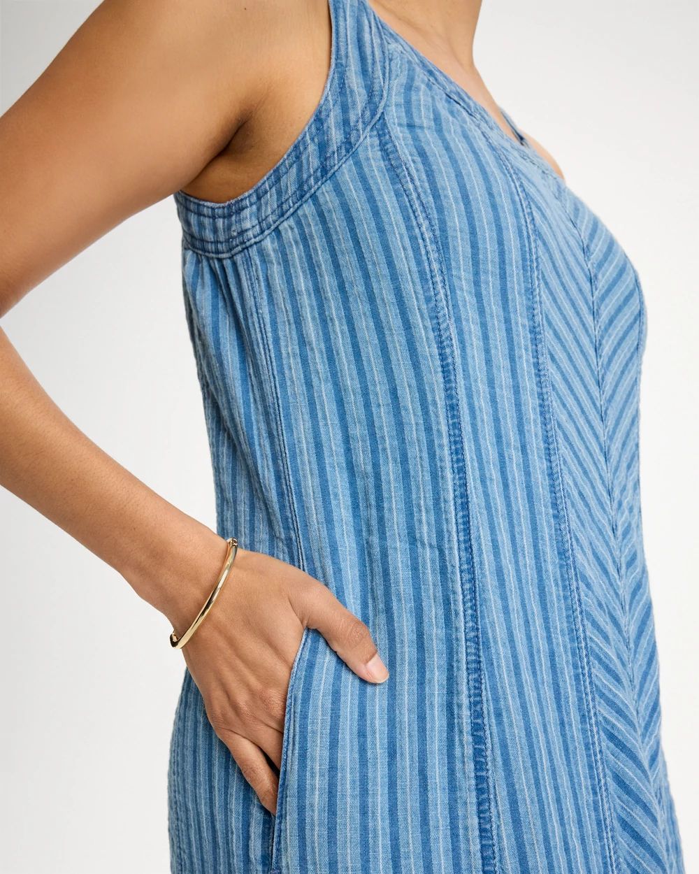Striped Gauze Denim Dress click to view larger image.