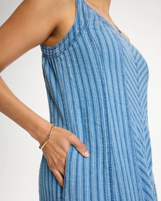 Striped Gauze Denim Dress click to view larger image.